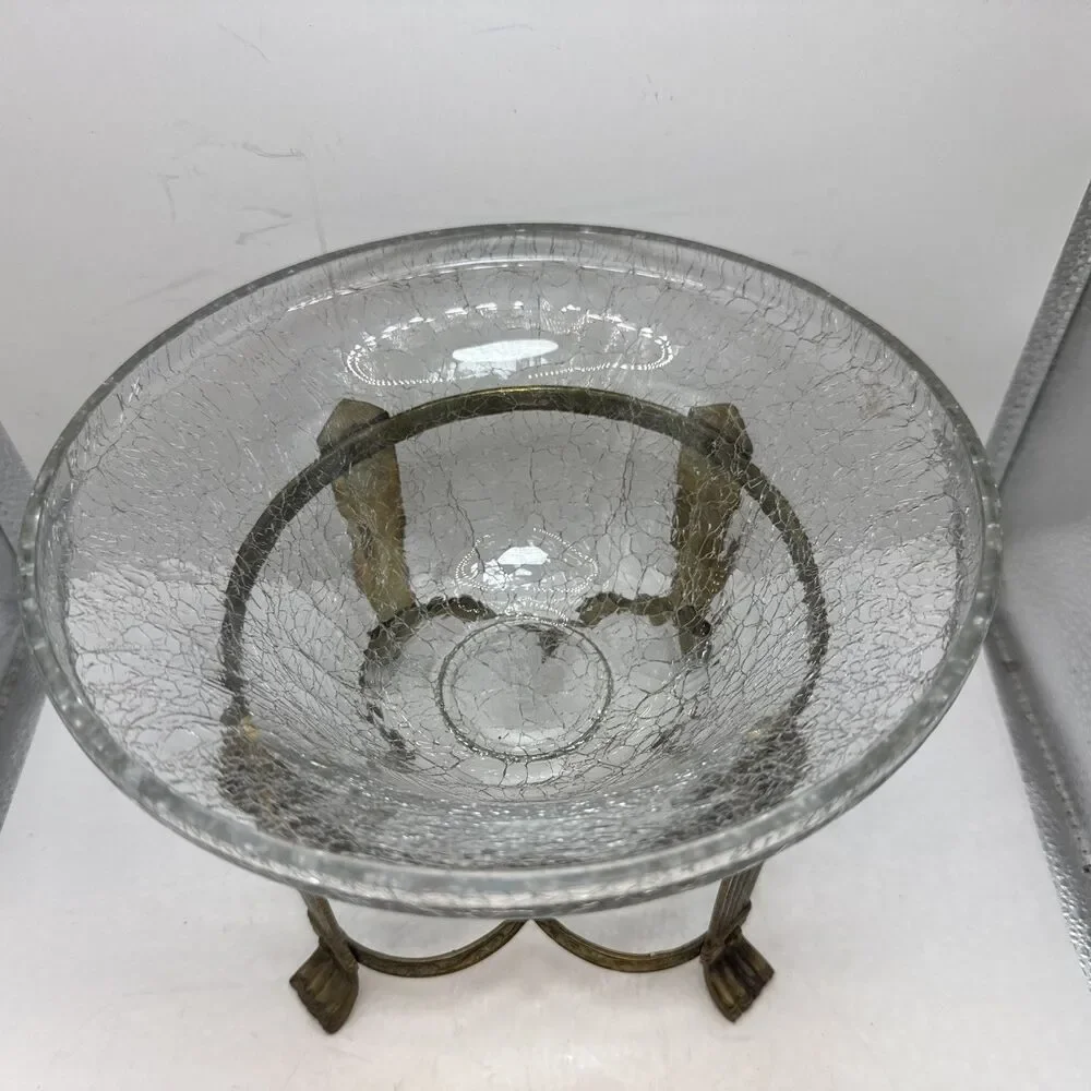 Vintage Glass Potpourri Bowl Orb  Brass  Stand Floral Decor Footed
